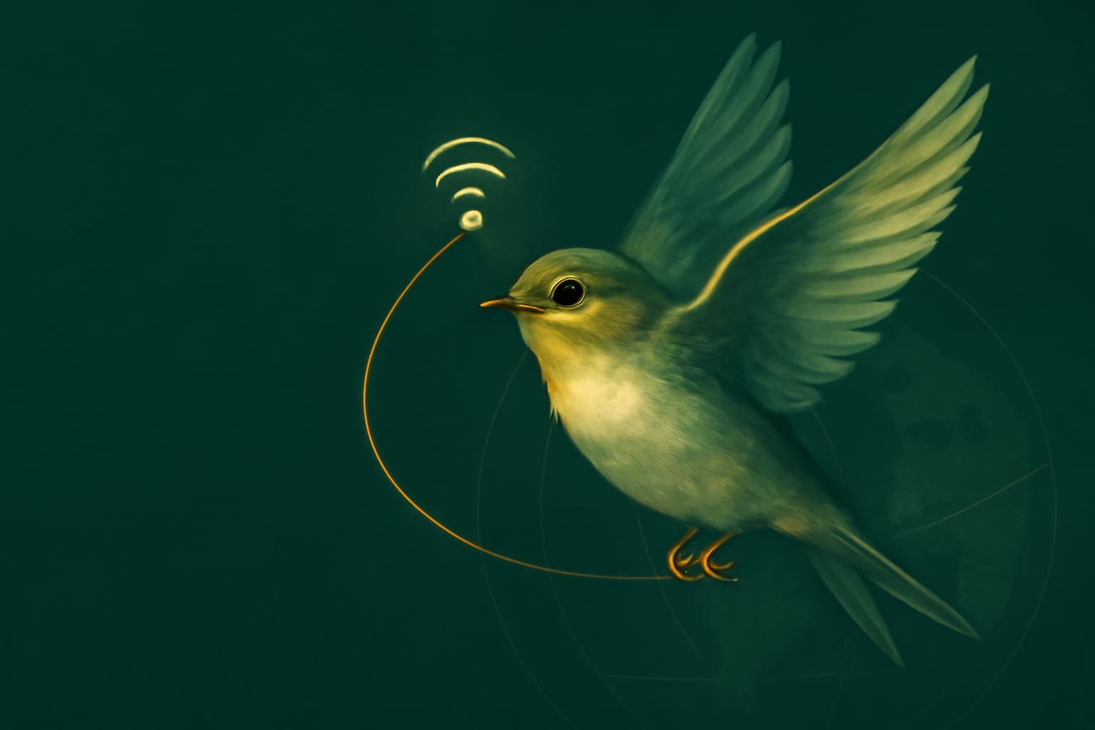 A FastBird swift in flight tracing a glowing connectivity route